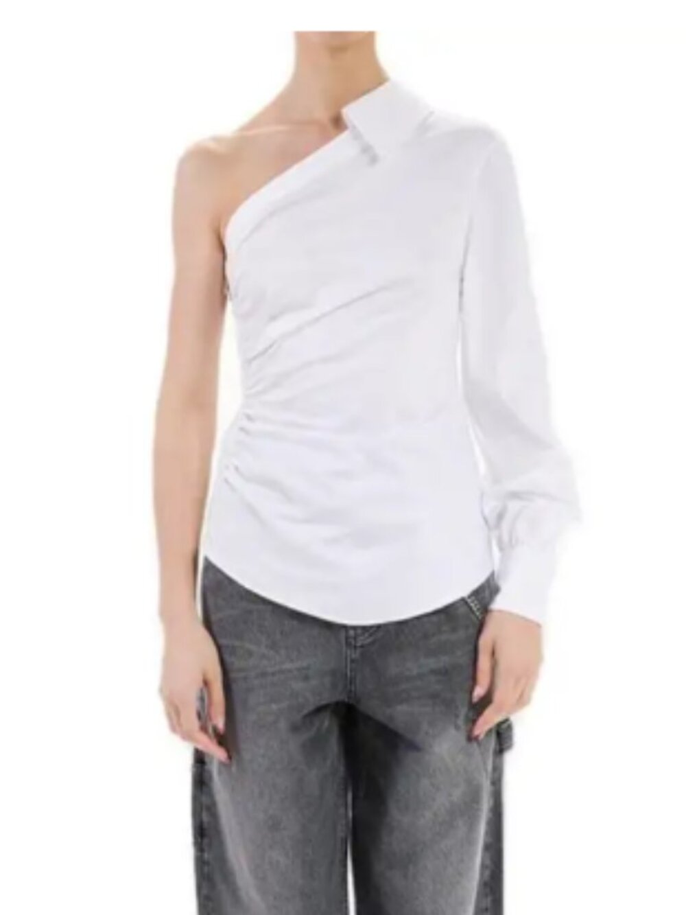 Karl Lagerfeld Paris One-Shoulder Ruched Assymetric Shirt